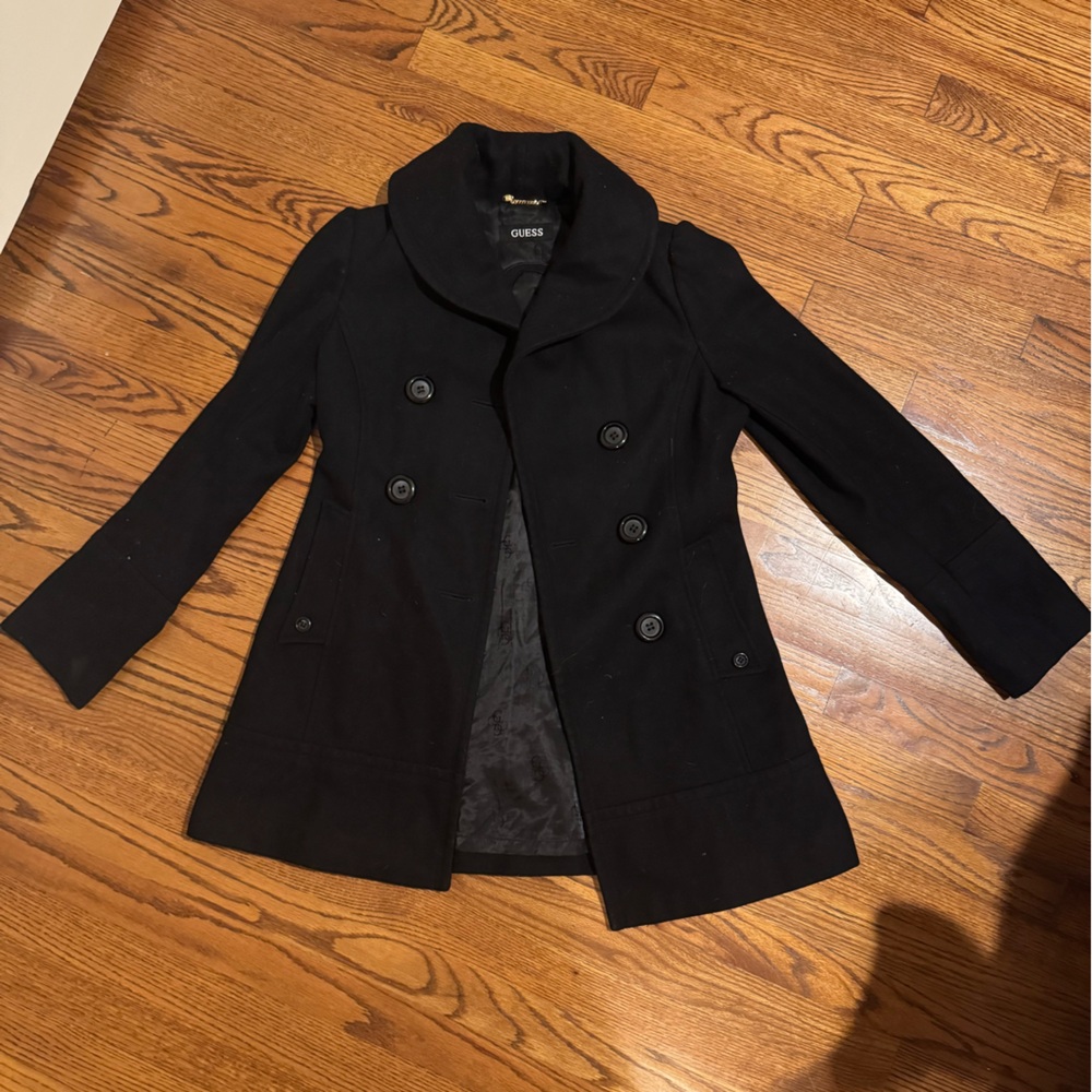 Guess Women's Classic Black Pea Coat